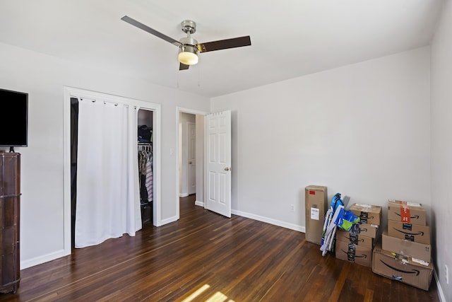 127 Ridge Rd, Summerville, SC 29485 - unfurnished bedroom featuring ceiling fan, a closet, and dark hardwood / wood-style flooring