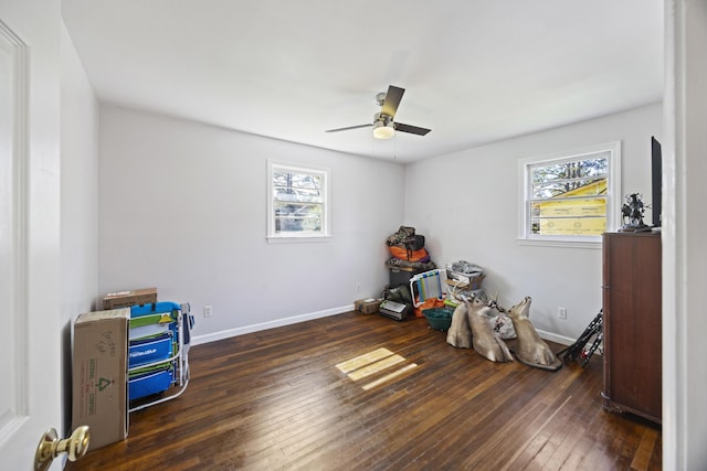 127 Ridge Rd, Summerville, SC 29485 - miscellaneous room with dark hardwood / wood-style flooring, ceiling fan, and a wealth of natural light