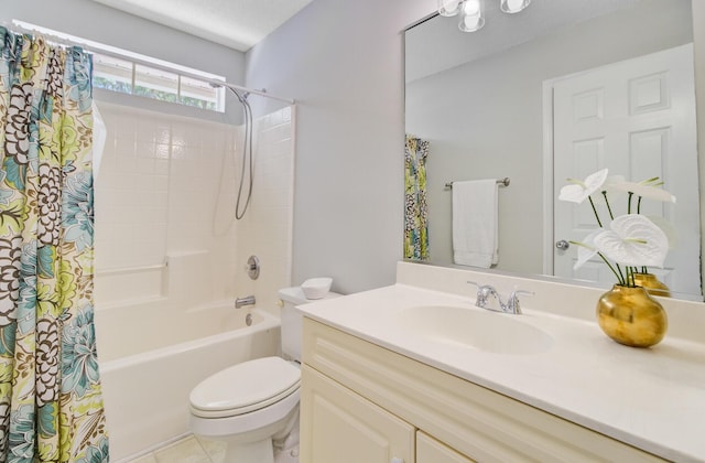 2404 Fulford Ct, Mount Pleasant, SC 29466 - bathroom with shower / bathtub combination with curtain, vanity, and tile patterned flooring