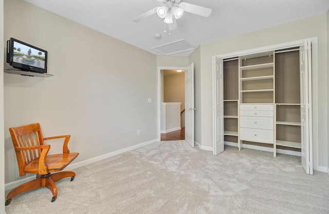 2404 Fulford Ct, Mount Pleasant, SC 29466 - unfurnished bedroom with carpet, attic access, a closet, and ceiling fan