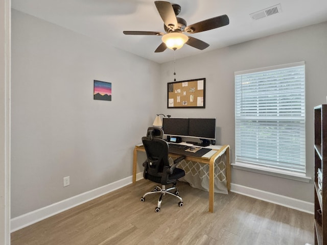 1069 Lexi Ct, Ladson, SC 29456 - office featuring wood finished floors, a ceiling fan, and baseboards