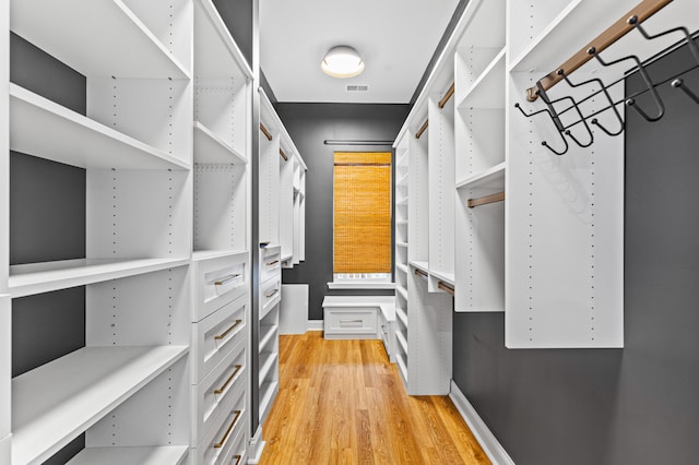 spacious closet with light hardwood / wood-style flooring