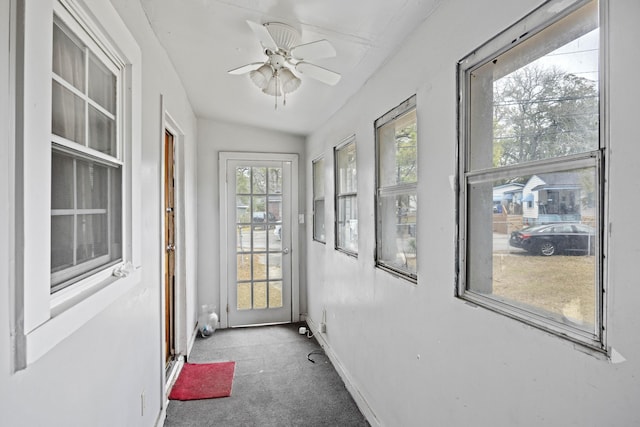 2736 Bonds Ave, North Charleston, SC 29405 - doorway with ceiling fan, lofted ceiling, and carpet floors