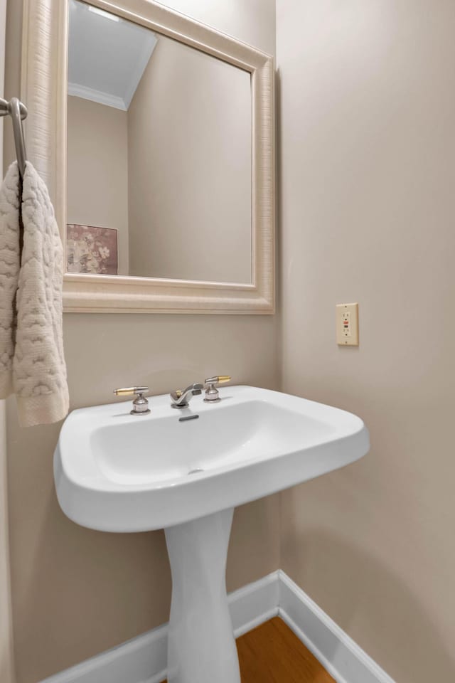 bathroom featuring a sink, baseboards, and wood finished floors
