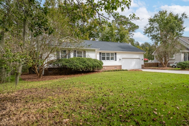 single story home with a front lawn and a garage