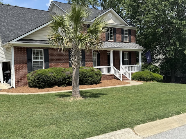 101 Cobblers Glen Ct, Lexington, SC 29072 - view of front of property featuring a shingled roof, a front yard, a porch, and brick siding