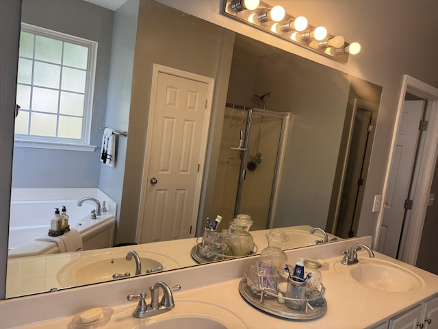 101 Cobblers Glen Ct, Lexington, SC 29072 - bathroom with double vanity, a sink, a garden tub, and a stall shower