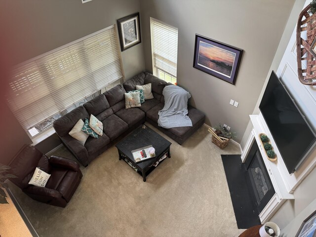 101 Cobblers Glen Ct, Lexington, SC 29072 - carpeted living area featuring baseboards and a fireplace with flush hearth