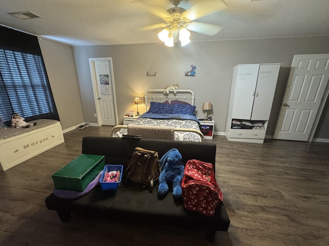 101 Cobblers Glen Ct, Lexington, SC 29072 - bedroom with baseboards, ceiling fan, dark wood-style flooring, and visible vents