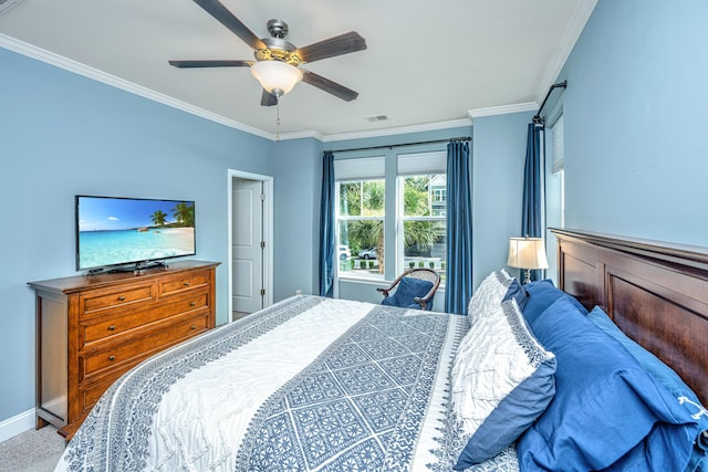 1253 Dingle Rd, Mount Pleasant, SC 29466 - bedroom with ornamental molding, ceiling fan, and carpet