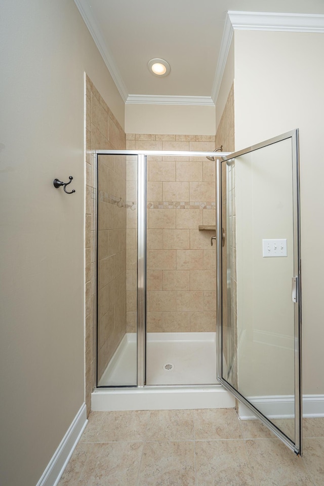 1253 Dingle Rd, Mount Pleasant, SC 29466 - full bath featuring ornamental molding, a stall shower, and tile patterned floors