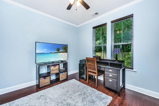 1253 Dingle Rd, Mount Pleasant, SC 29466 - office space featuring ornamental molding, ceiling fan, and wood finished floors