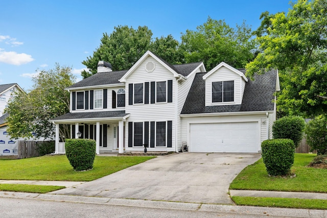103 Retriever Ln, Goose Creek, SC 29445 - view of front of home featuring concrete driveway, roof with shingles, a chimney, and a porch