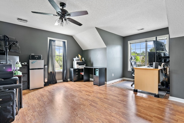 103 Retriever Ln, Goose Creek, SC 29445 - office with wood finished floors, a ceiling fan, a textured ceiling, baseboards, and lofted ceiling