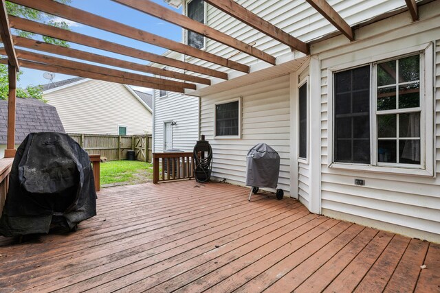 103 Retriever Ln, Goose Creek, SC 29445 - wooden terrace featuring a fenced backyard, a pergola, and a grill