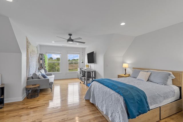228 Beresford Creek St, Charleston, SC 29492 - bedroom featuring light wood finished floors, a ceiling fan, recessed lighting, and vaulted ceiling