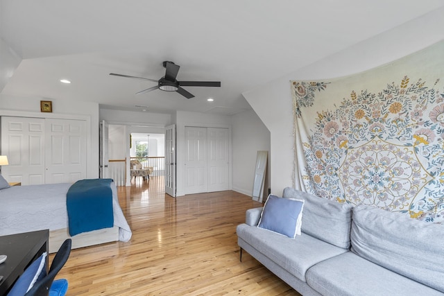 228 Beresford Creek St, Charleston, SC 29492 - bedroom with recessed lighting, light wood-type flooring, two closets, and a ceiling fan