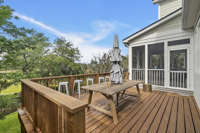 228 Beresford Creek St, Charleston, SC 29492 - wooden terrace with a sunroom and outdoor dining space