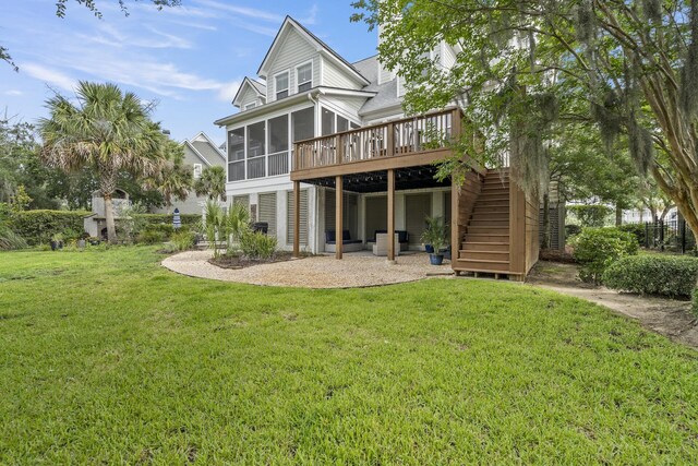 228 Beresford Creek St, Charleston, SC 29492 - back of house featuring a sunroom, stairs, a deck, and a yard