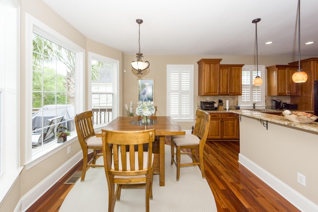 dining area featuring dark hardwood / wood-style flooring