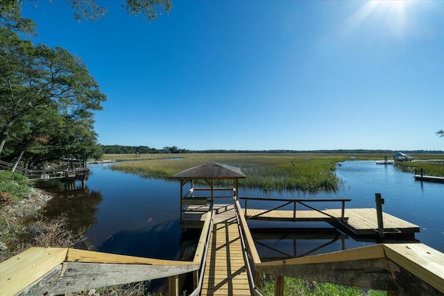 dock area with a water view