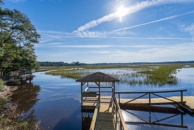 dock area with a water view