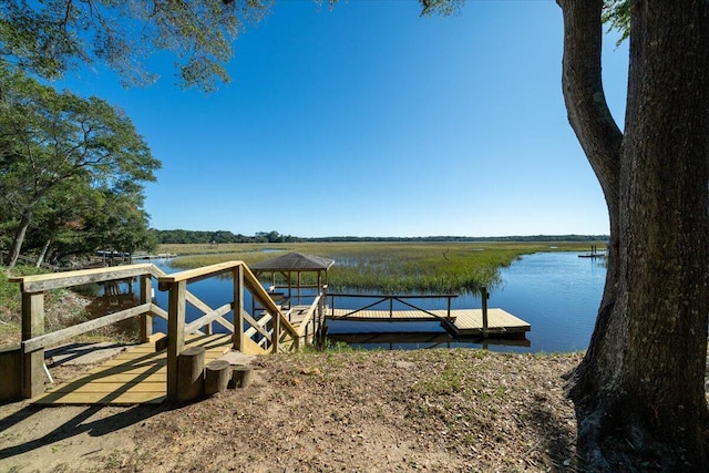 dock area with a water view