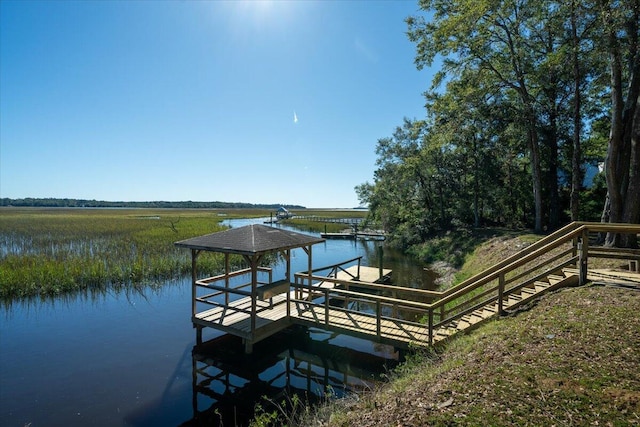 dock area with a water view