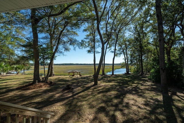 view of yard featuring a water view