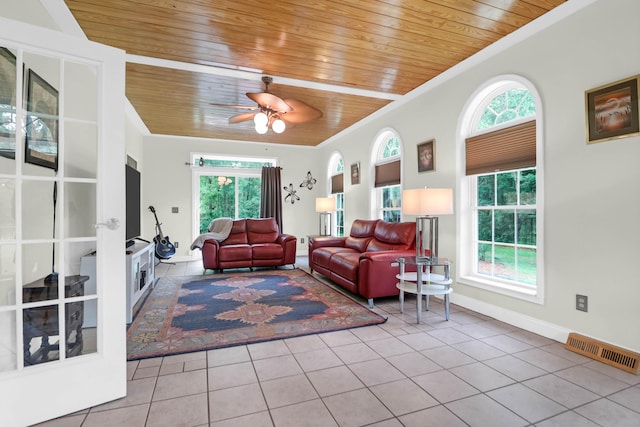 2494 Cape Rd, Johns Island, SC 29455 - tiled living room featuring wood ceiling and a ceiling fan