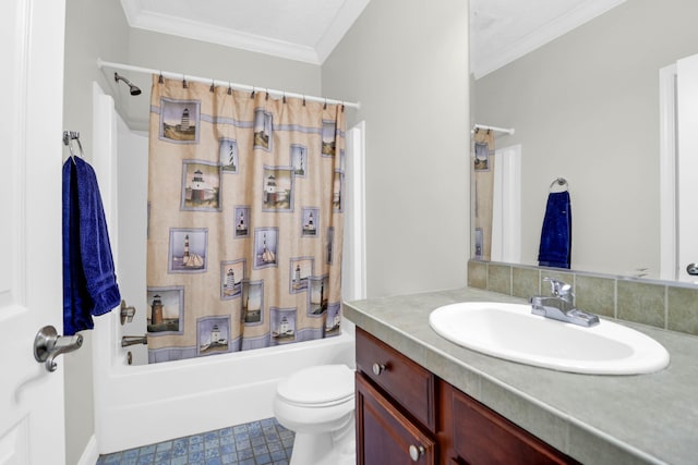 2494 Cape Rd, Johns Island, SC 29455 - bathroom with vanity, shower / bath combination with curtain, and ornamental molding