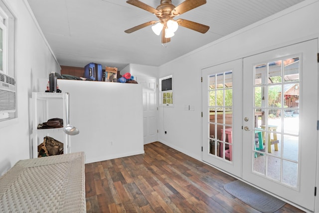 2494 Cape Rd, Johns Island, SC 29455 - entryway featuring french doors, hardwood / wood-style floors, ornamental molding, and a ceiling fan