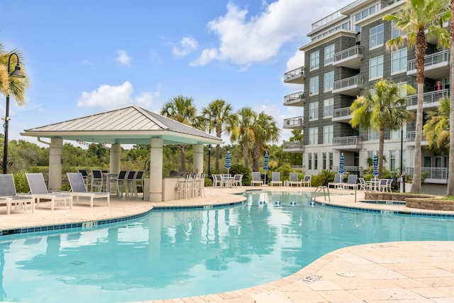 view of swimming pool featuring a gazebo