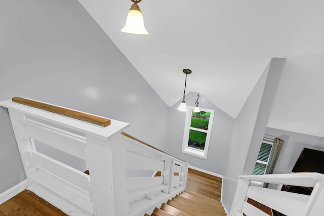 112 Fox Chase Dr, Goose Creek, SC 29445 - stairs featuring wood finished floors, lofted ceiling, and baseboards