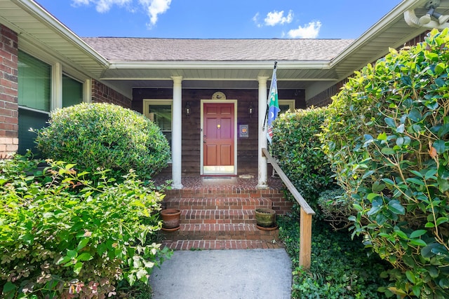 view of exterior entry featuring a porch