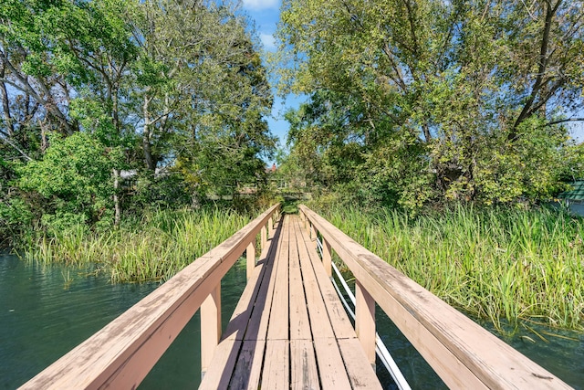 dock area with a water view