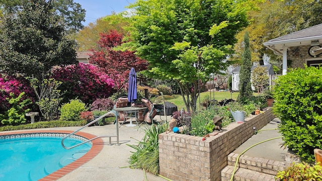 swimming pool featuring a patio and fence
