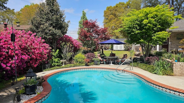 swimming pool with a patio area