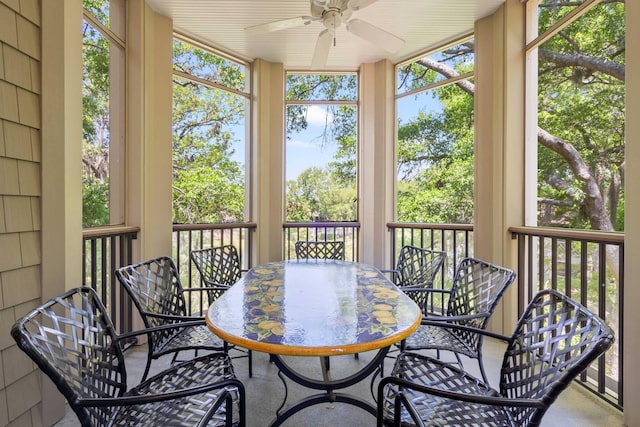 6002 Green Dolphin Way, Kiawah Island, SC 29455 - sunroom with ceiling fan and outdoor dining area