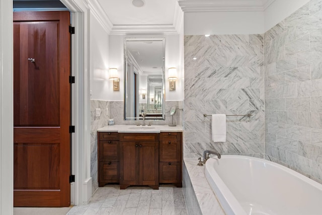 6002 Green Dolphin Way, Kiawah Island, SC 29455 - full bath with tile walls, ornamental molding, vanity, and a garden tub