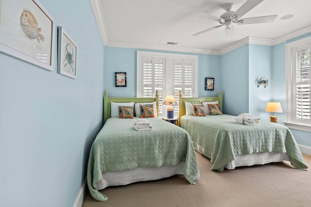 6002 Green Dolphin Way, Kiawah Island, SC 29455 - carpeted bedroom featuring crown molding, a ceiling fan, and baseboards