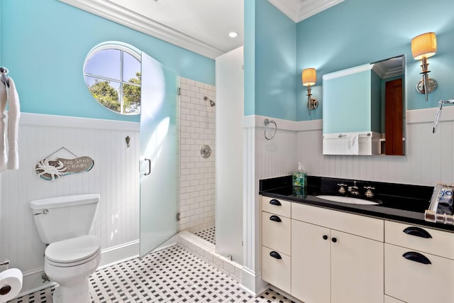 6002 Green Dolphin Way, Kiawah Island, SC 29455 - full bathroom featuring a shower stall, toilet, a wainscoted wall, and vanity