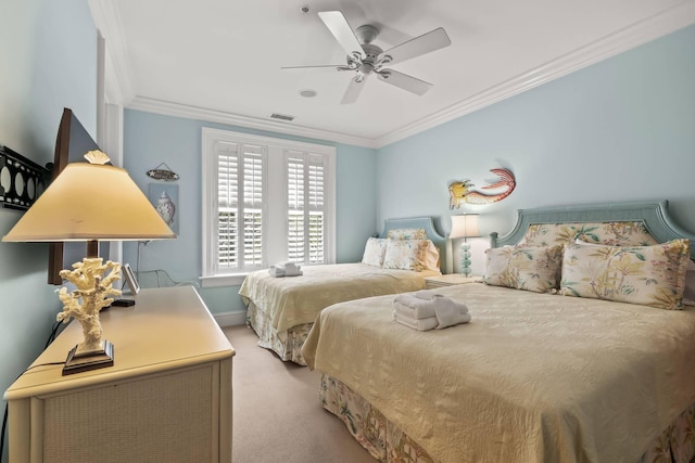 6002 Green Dolphin Way, Kiawah Island, SC 29455 - bedroom with light carpet, crown molding, baseboards, and ceiling fan