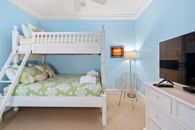 6002 Green Dolphin Way, Kiawah Island, SC 29455 - bedroom featuring light colored carpet, ornamental molding, baseboards, and a ceiling fan