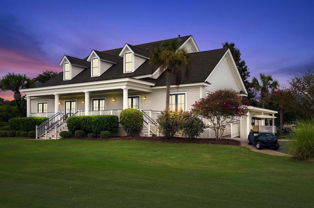 6002 Green Dolphin Way, Kiawah Island, SC 29455 - new england style home with a front yard, covered porch, stairs, and french doors