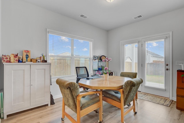 dining room featuring light wood-type flooring and plenty of natural light