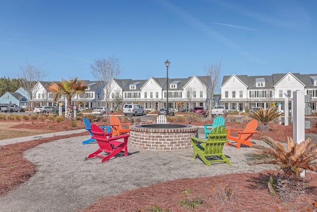 surrounding community featuring a residential view and a fire pit