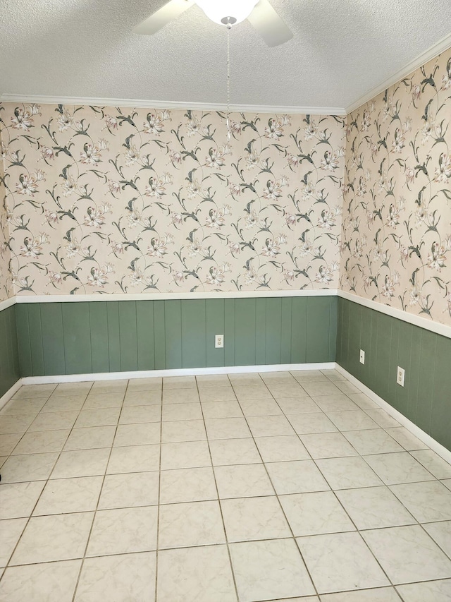 4029 Karen Dr, North Charleston, SC 29405 - empty room with crown molding, a ceiling fan, wallpapered walls, and a textured ceiling