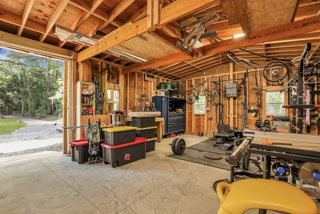 garage featuring a workshop area