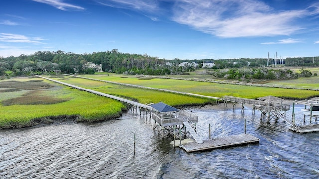 view of dock with a water view